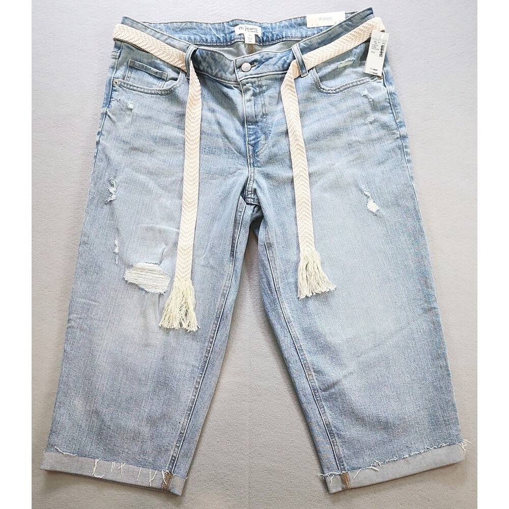 NWT Maurices Crop Jeans Women’s Sz 16 Lt Wash Mid Rise Belt Included 21” Inseam